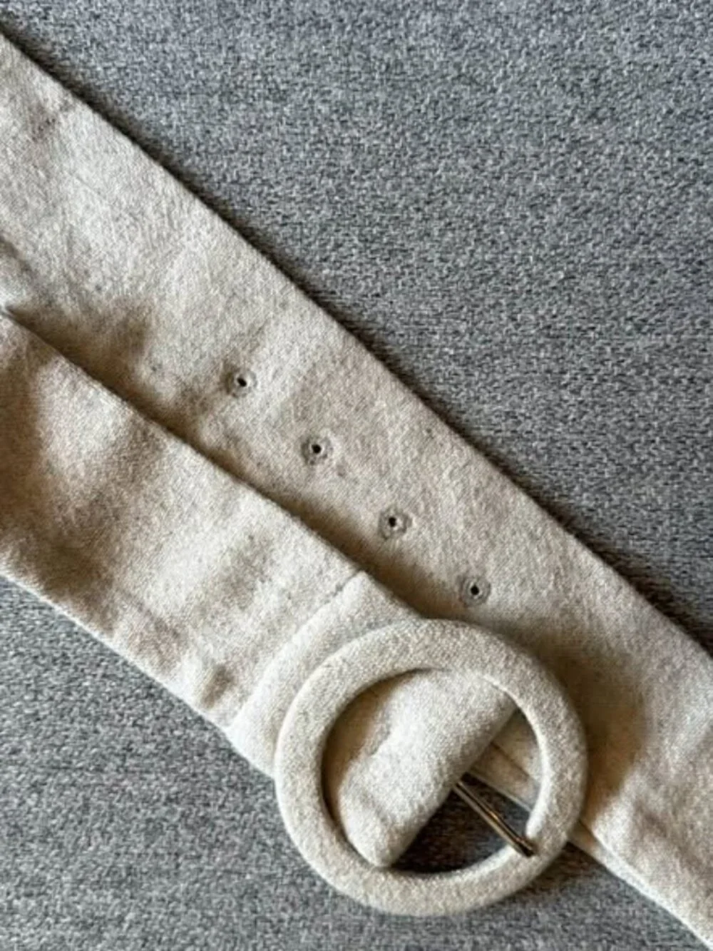 Cream Linen Waist Belt with Covered Round Buckle – Small/medium